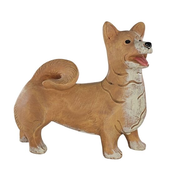 Vintage Three Hands Corp Faux Wood Resin Corgi Dog Figurine *FLAW* - Picture 1 of 9